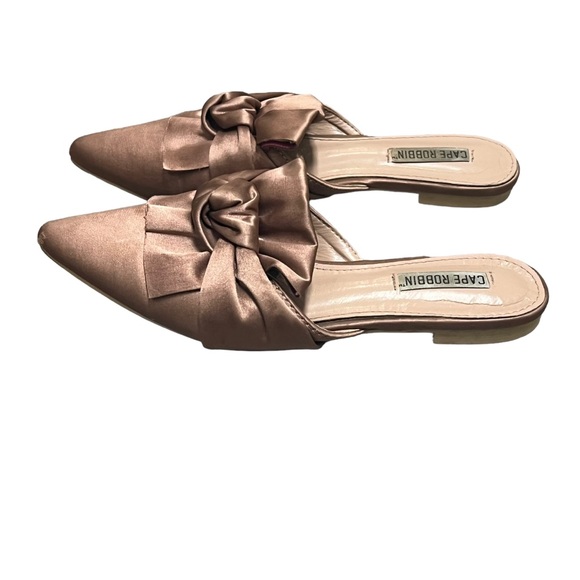 Cape Robbin Fine-8 Women's Mules Size 7 Pink Blush Rose Pointed Toe Bow Flats - Picture 10 of 12